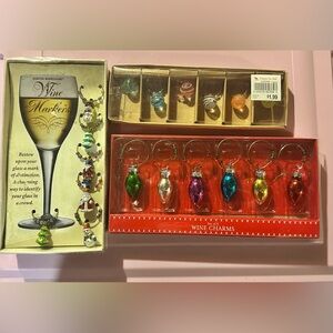 3 sets of holiday wine glass markers. (18 total)
